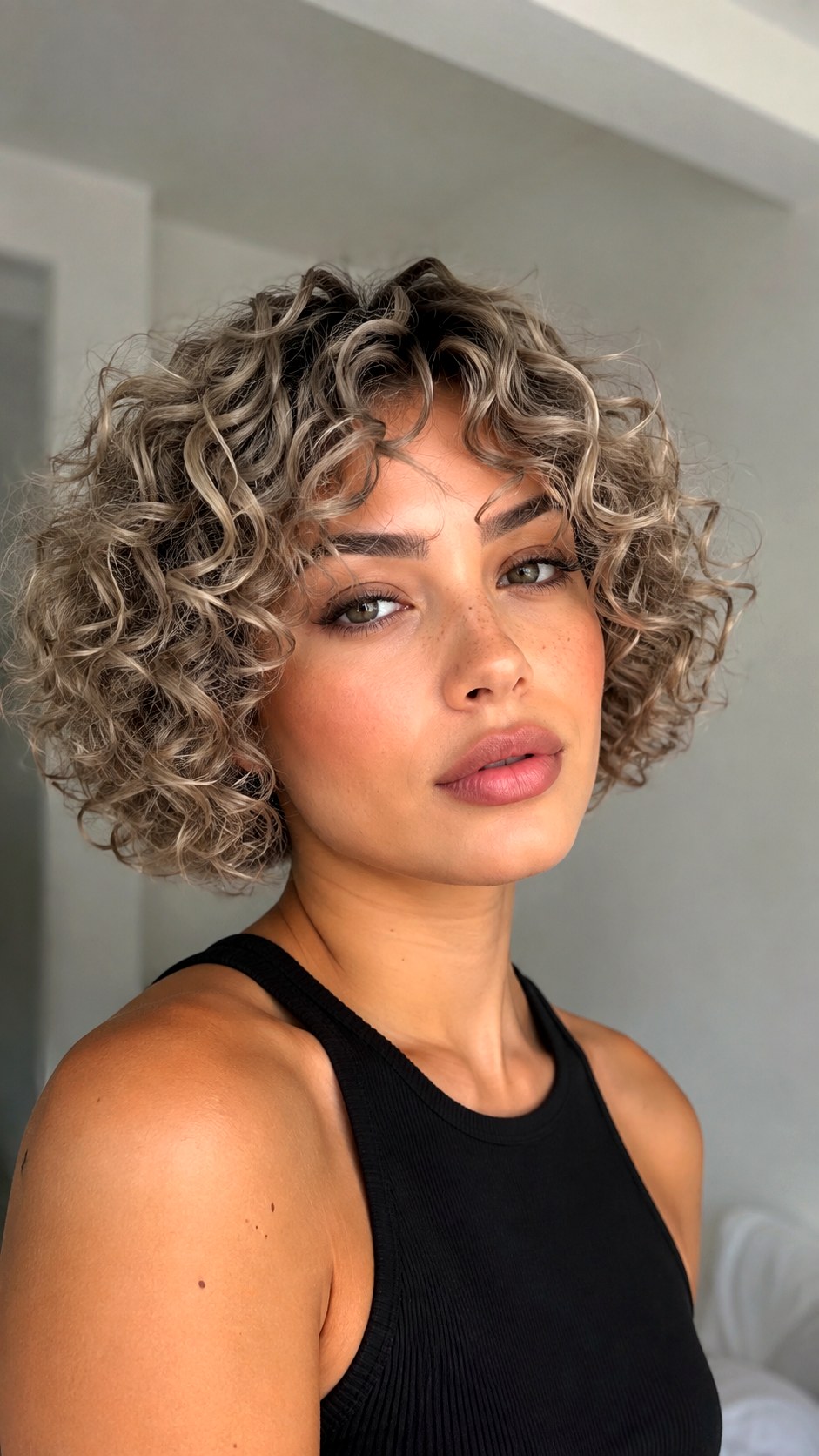 Ashy Mushroom Blonde Curly Bob - 25 Curly Hair Color Ideas