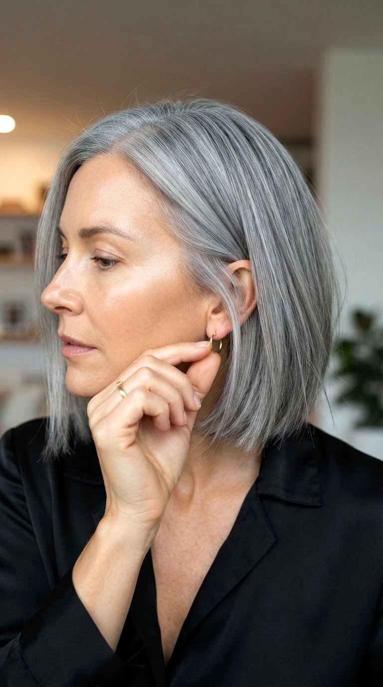 Ashy Silver Grey on a French Bob - 21 long hair color ideas
