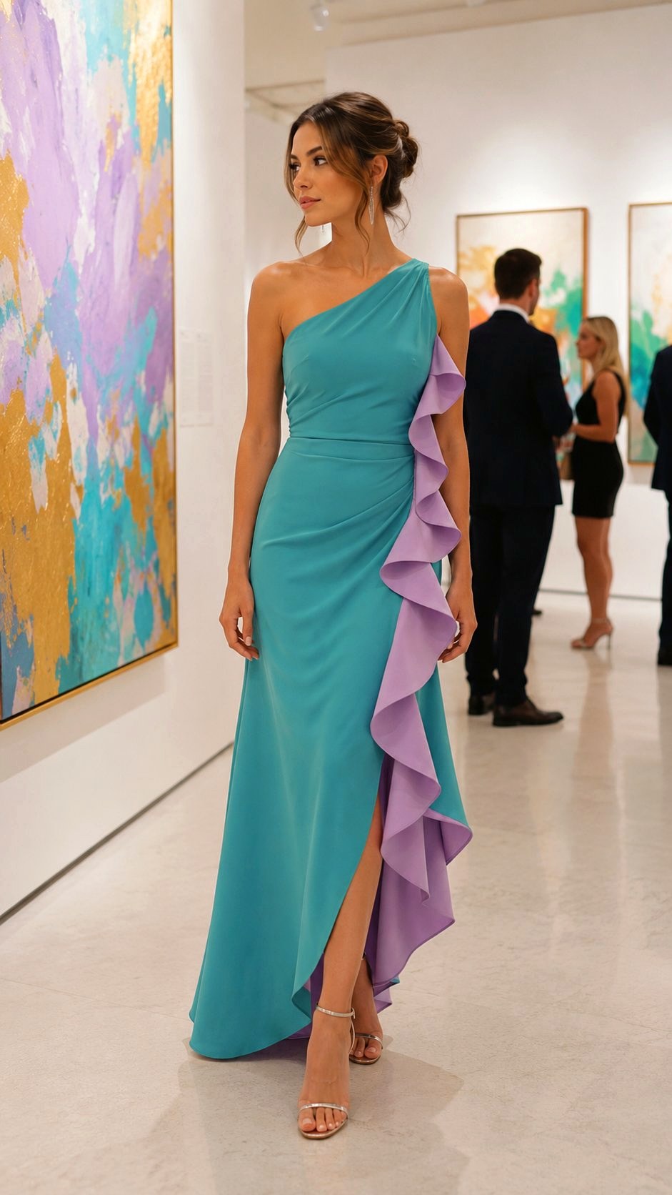Asymmetric Teal Dress With Lilac Ruffle Detail - 22 Teal & Lilac Sundress Ideas
