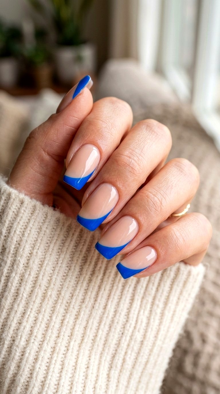 Asymmetrical Bright Blue French Tip Nails - 21 bright blue french tip nails