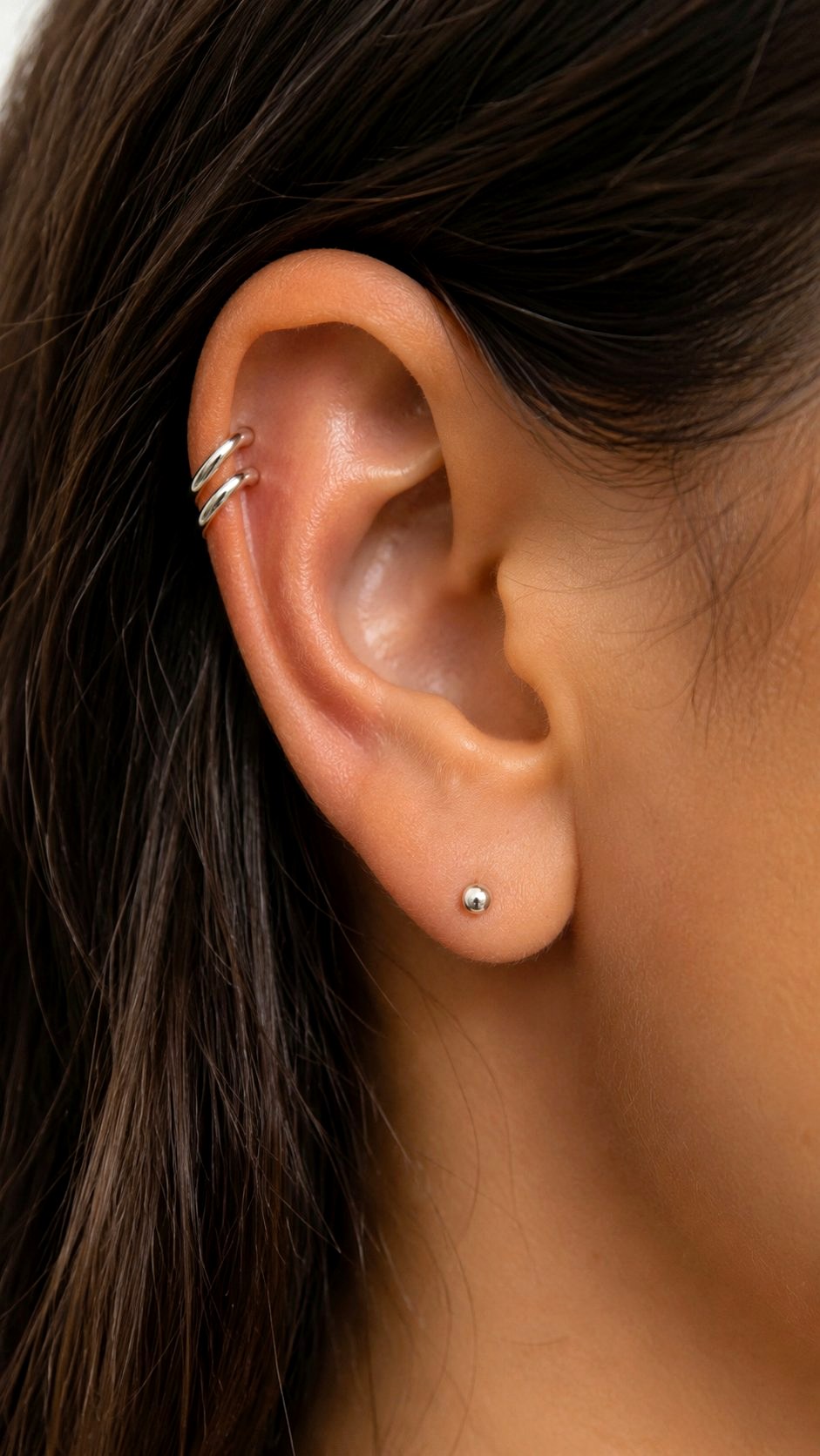 Asymmetrical Forward Helix Huggies - 21 Silver Earrings Stack Ideas