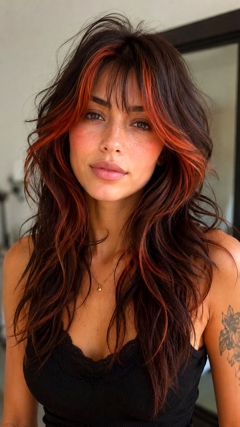 Auburn Money Piece Wolf Cut - 25 long wolf cut hairstyle ideas