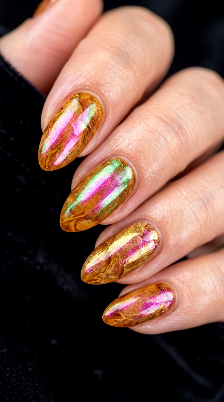 Aurora Glaze Amber Marble Nails - 22 Glossy Amber Marble Nails