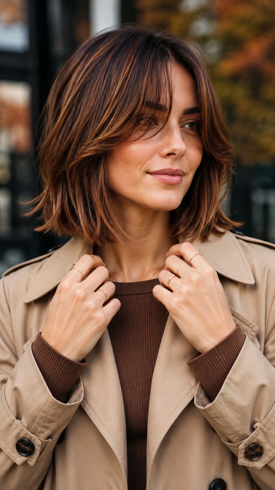 Autumn Spice Lob Cut - 23 curtain bangs copper hair ideas