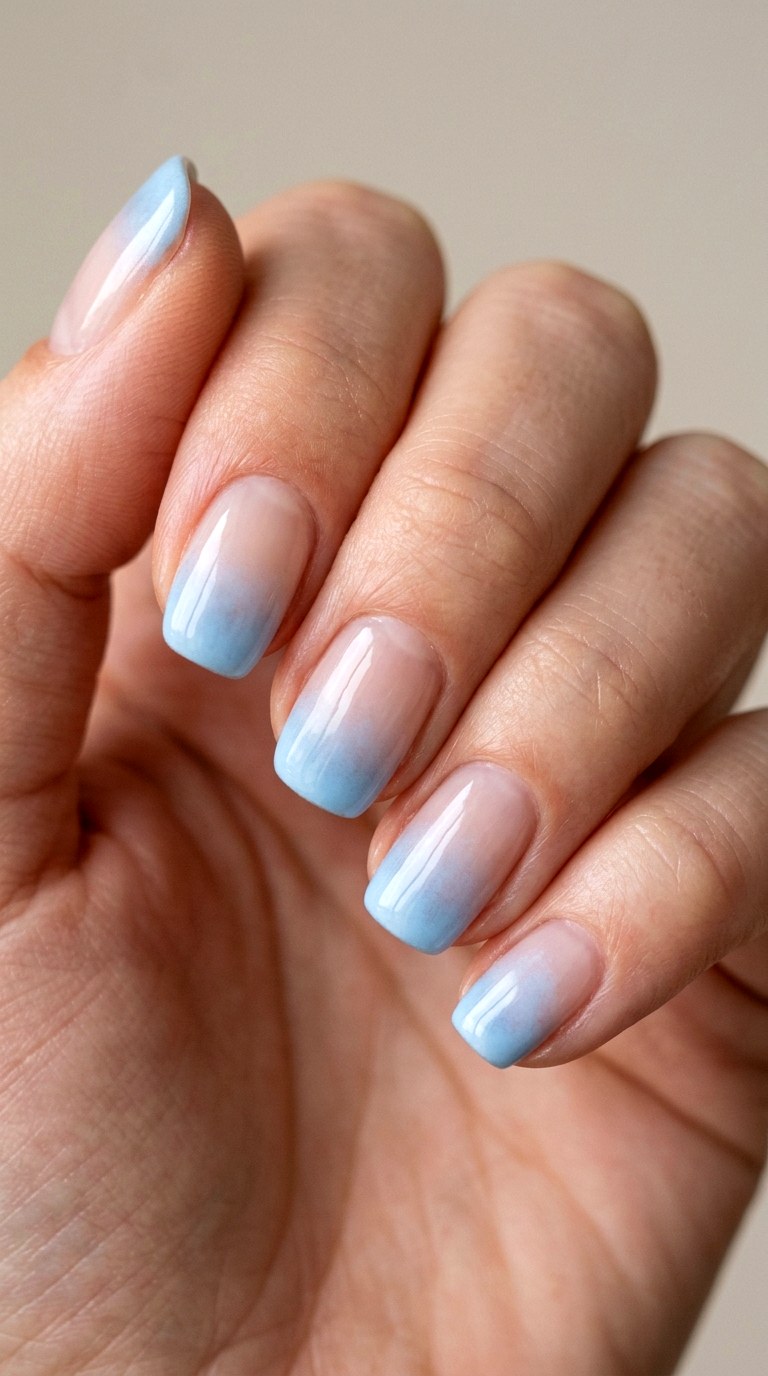 Baby Blue Airbrush French Tip - 23 thin french tip nail art designs