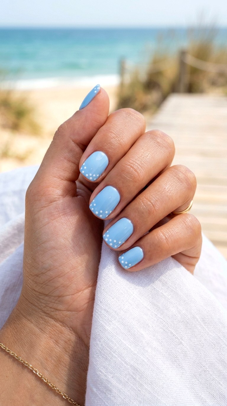 Baby Blue Preppy Accents - 24 Easy Nail Design Ideas