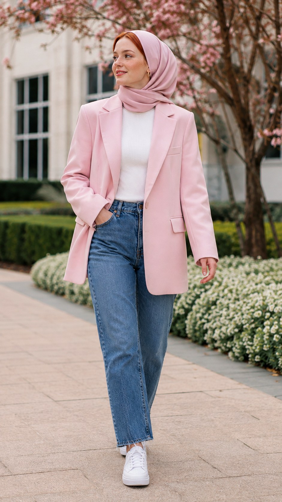 Baby Pink Blazer and Jeans Hijab - 23 baby pink outfit hijab ideas