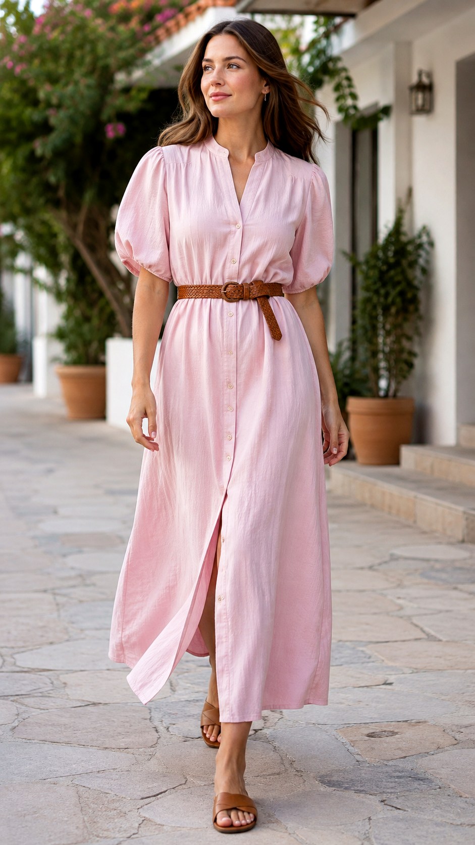 Baby Pink Button Down Maxi Dress - 25 baby pink outfit ideas