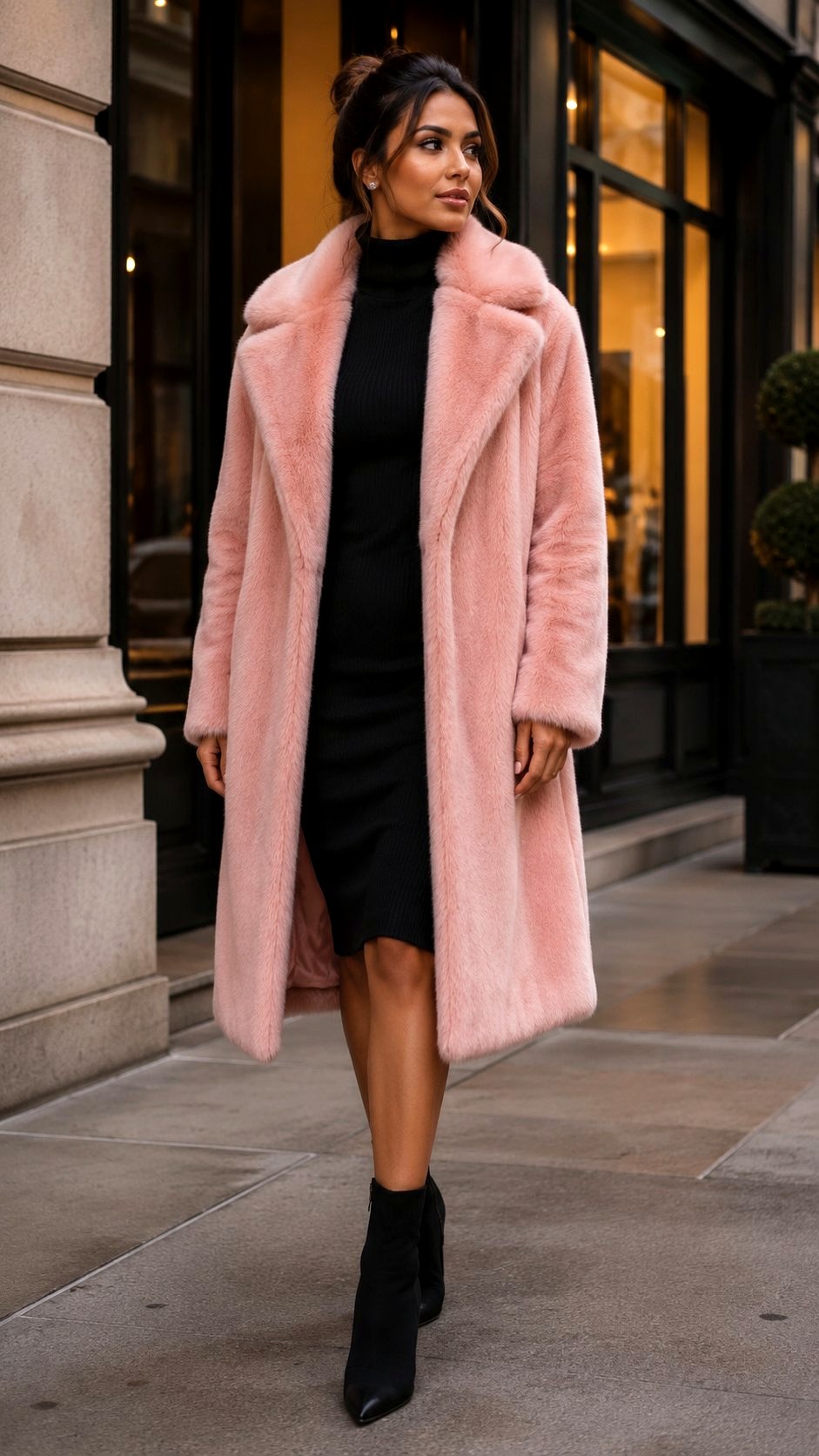 Baby Pink Faux Fur Coat - 21 baby pink outfit women ideas