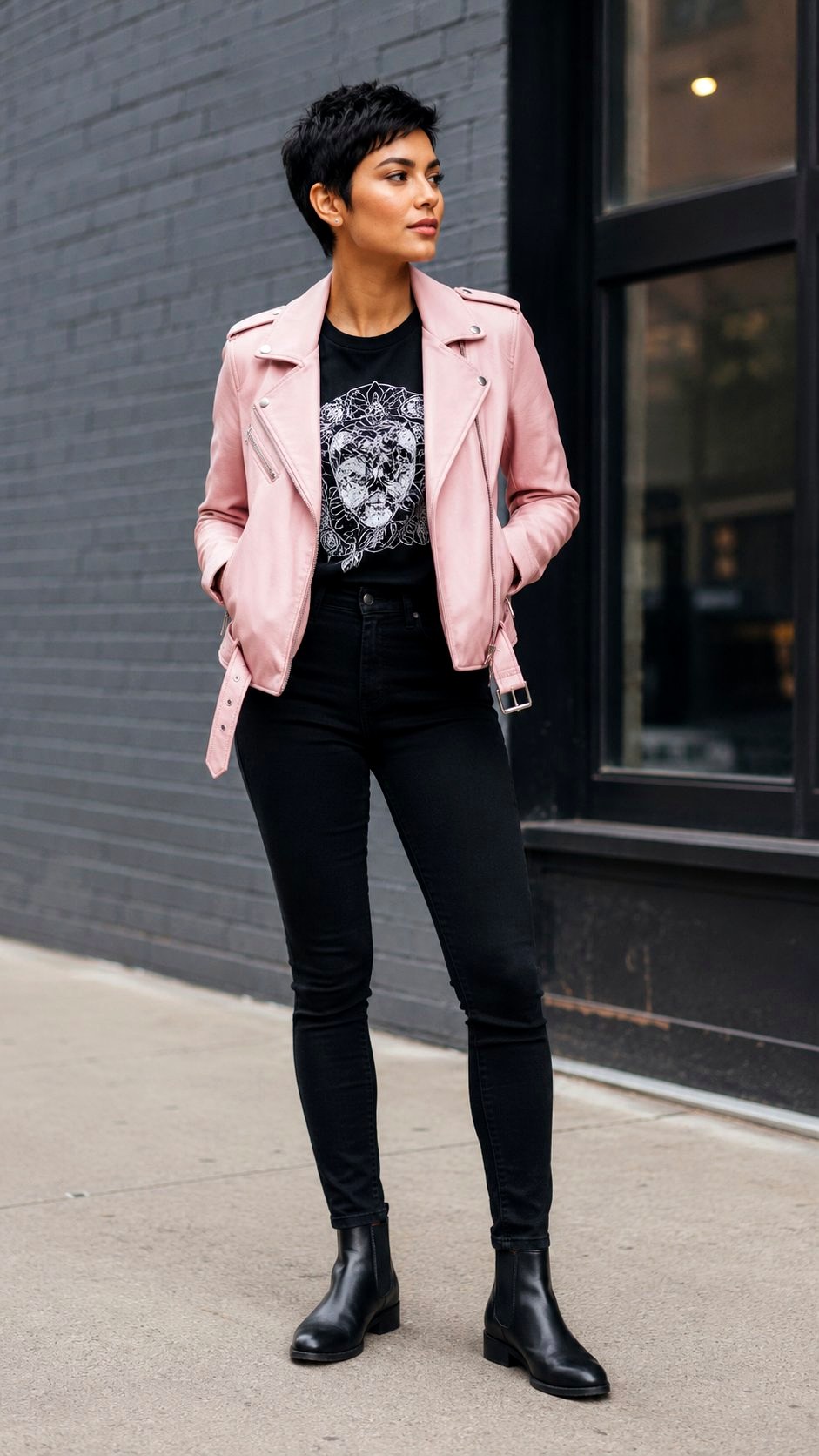 Baby Pink Leather Jacket Style - 21 baby pink outfit women ideas
