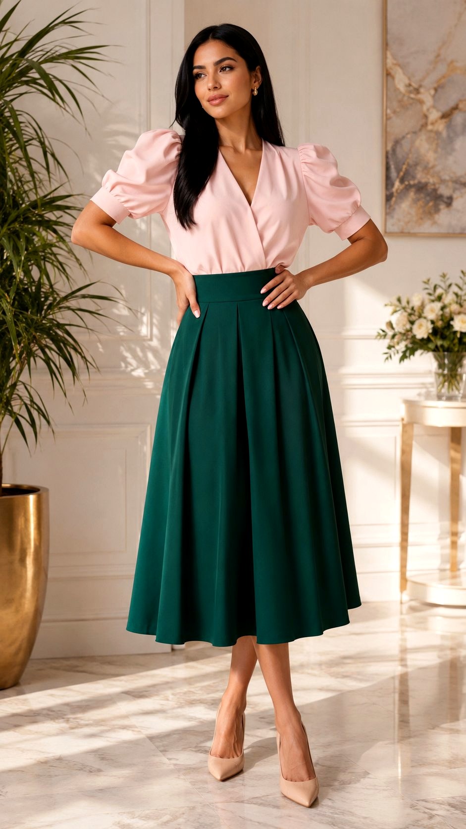 Baby Pink Puff Sleeve Blouse - 21 baby pink outfit women ideas