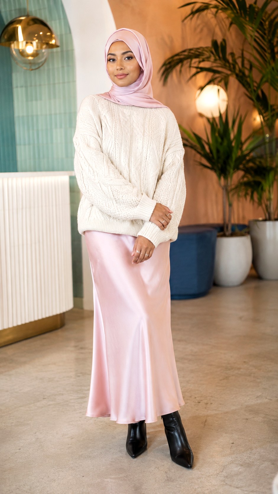 Baby Pink Satin Slip Skirt Hijab - 23 baby pink outfit hijab ideas