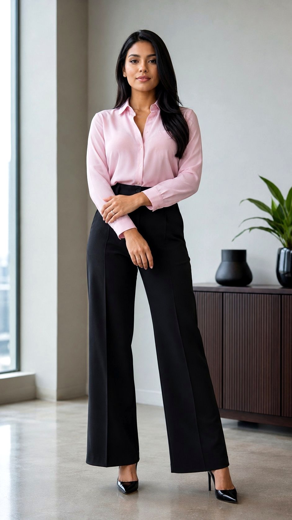 Baby Pink Shirt Outfit With Black Trousers - 20 baby pink shirt outfit ideas