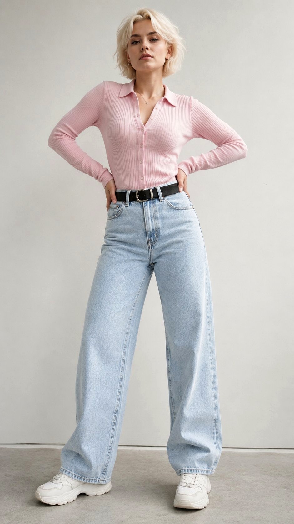 Baby Pink Shirt Outfit With Wide Leg Denim - 20 baby pink shirt outfit ideas