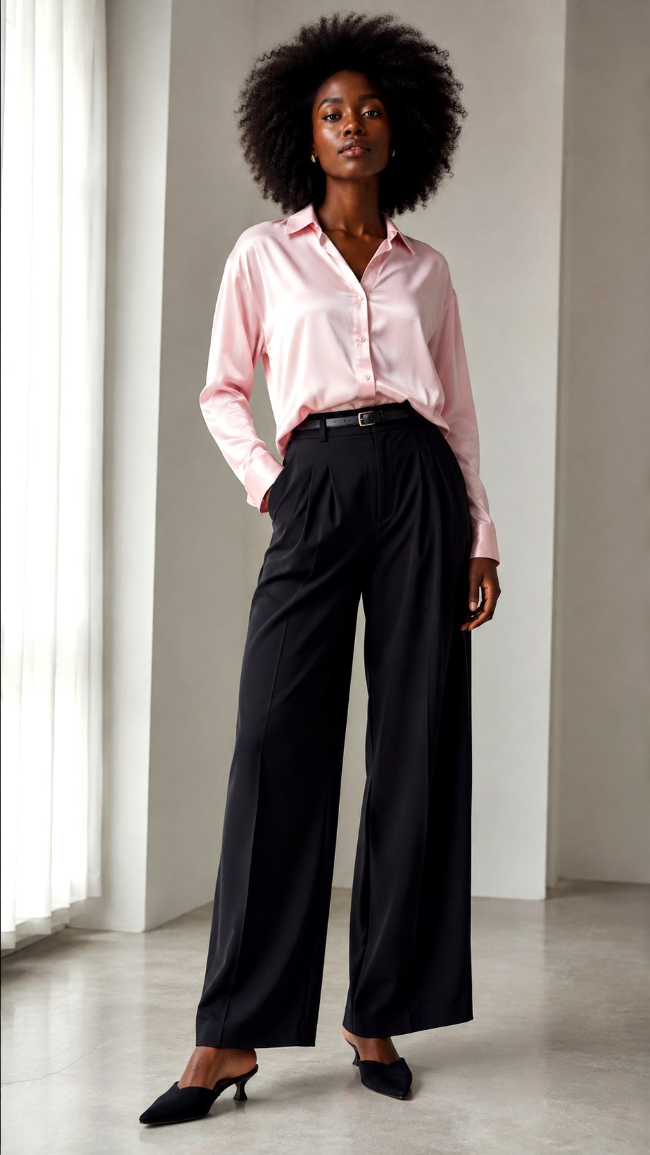 Baby Pink Silk Blouse Trousers - 25 baby pink outfit ideas