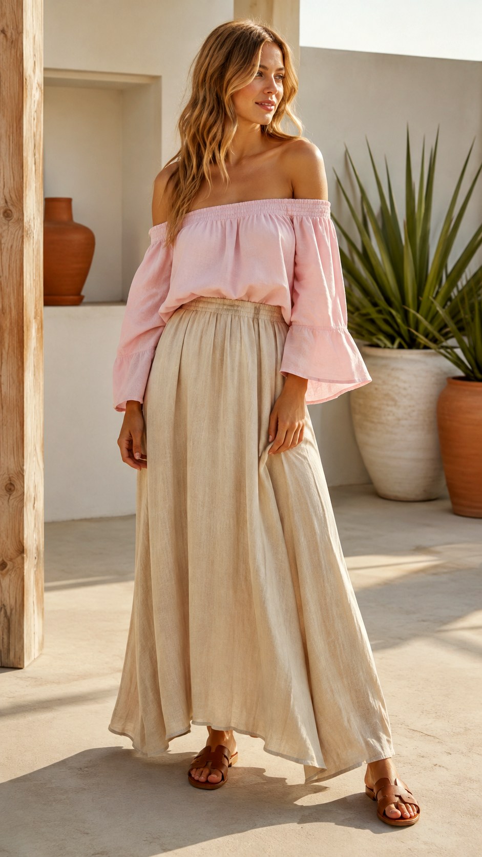Baby Pink Top with Maxi Skirt - 24 baby pink top outfit ideas