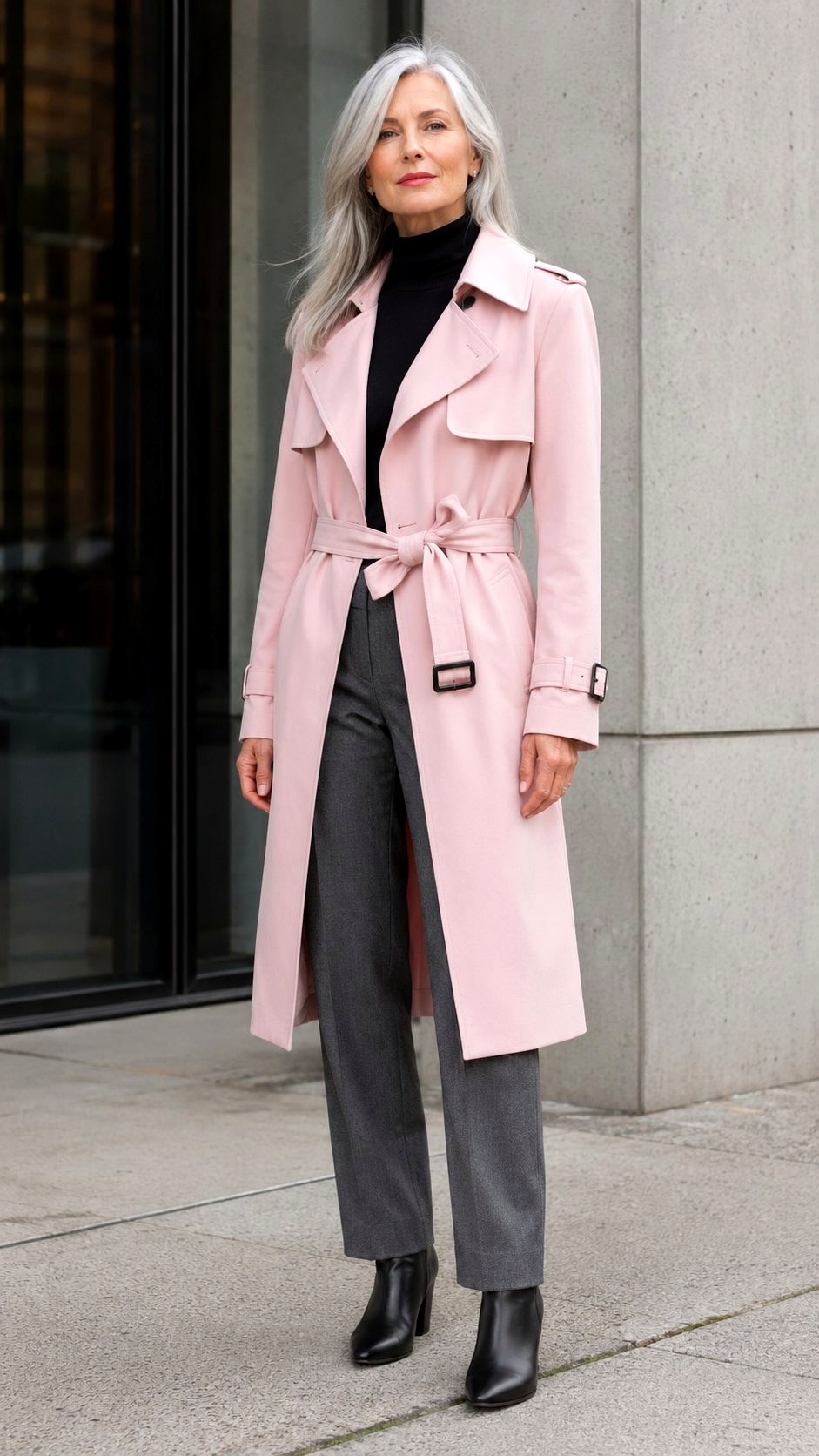 Baby Pink Trench Coat Ensemble - 21 baby pink outfit women ideas