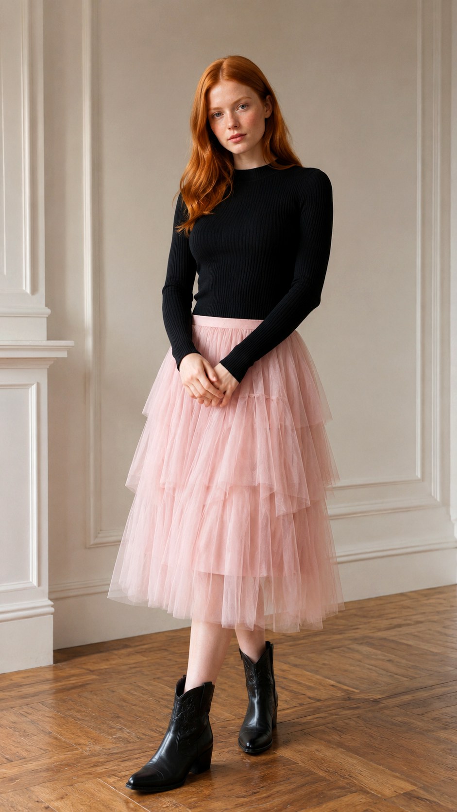 Baby Pink Tulle Midi Skirt - 25 baby pink outfit ideas