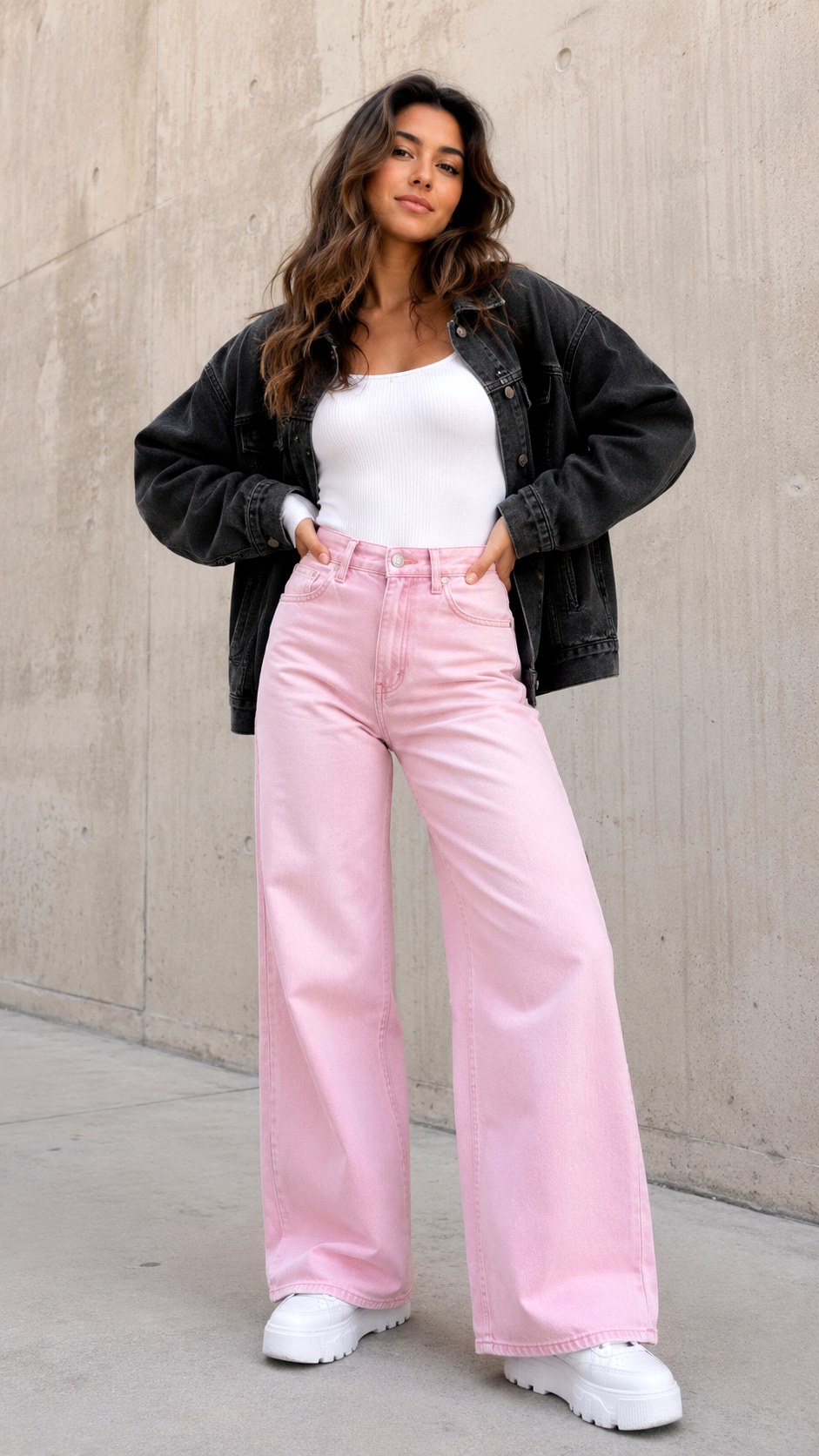 Baby Pink Wide Leg Jeans - 25 baby pink outfit ideas