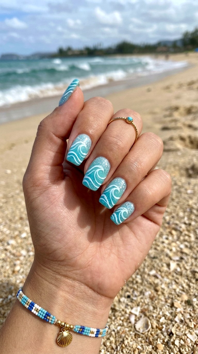 Beach Wave Teal Nail Art - 24 Teal Nail Art Ideas