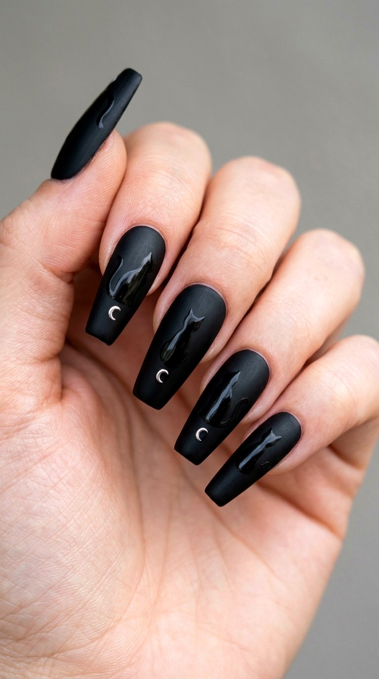 Black Cat Magic Gothic Nail Art - 23 gothic coffin nail art designs