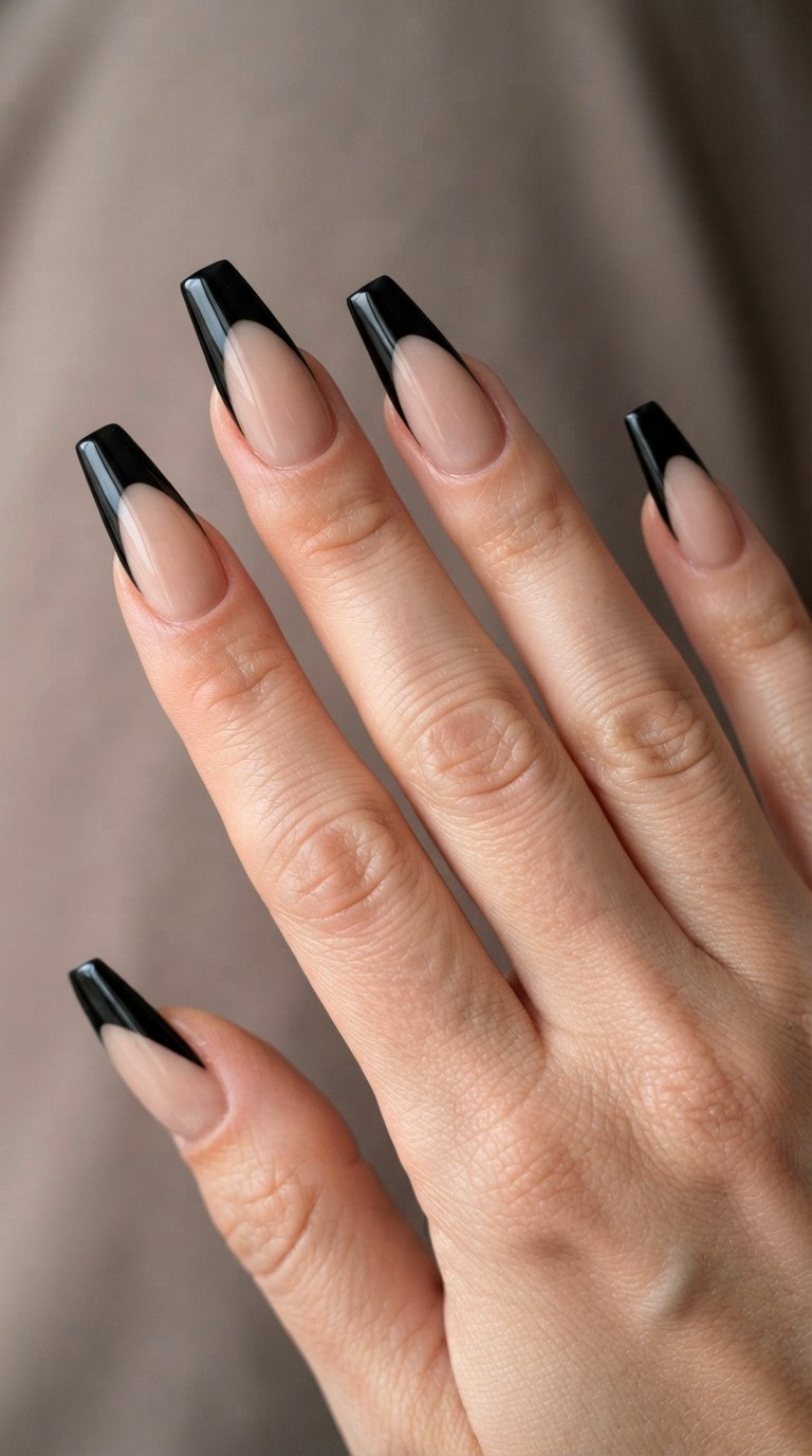 Black Gothic French Tip Manicure - 24 thick french tip nail art designs