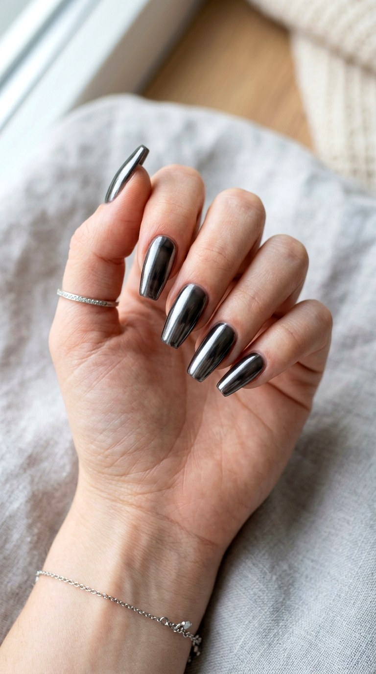 Black Sesame Glazed Chrome - 22 Glazed Donut Chrome Nail Ideas