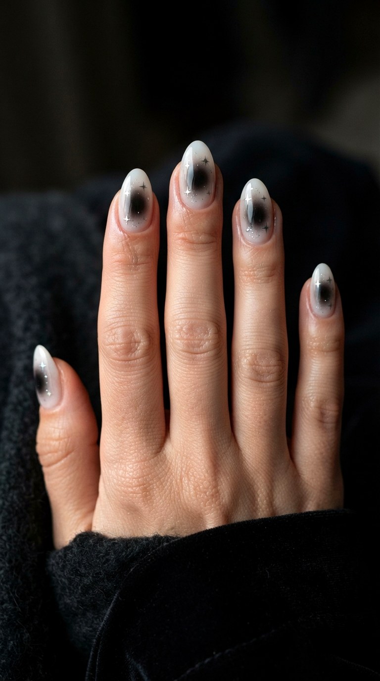 Black Starburst Aura Gradient Nails - 22 teen back to school nail art designs