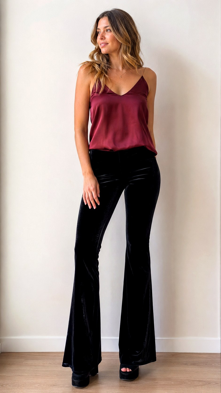 Black Velvet Flared Homecoming Pant Outfit - 22 homecoming pant outfit ideas