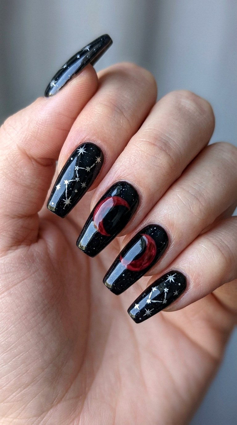 Blood Moon Eclipse Nail Art - 23 gothic coffin nail art designs