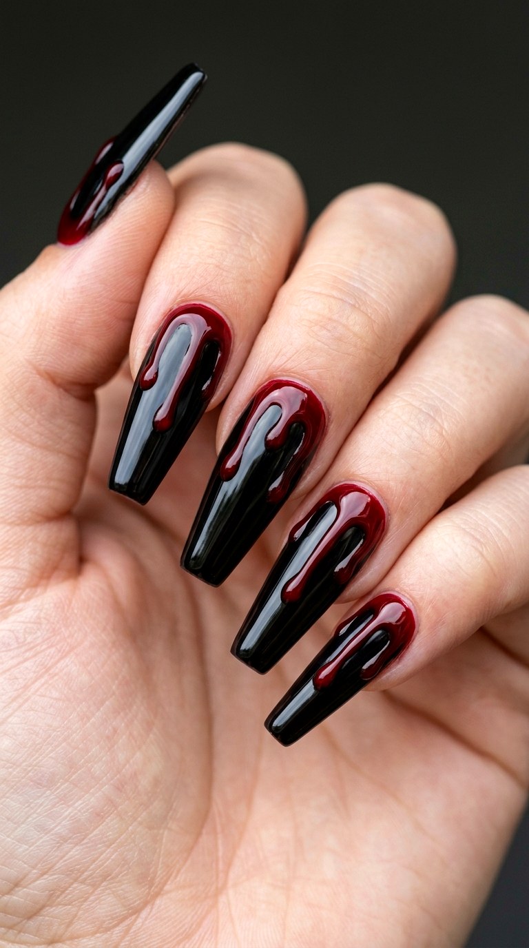 Bloody Crimson Drip Nail Art - 23 gothic coffin nail art designs