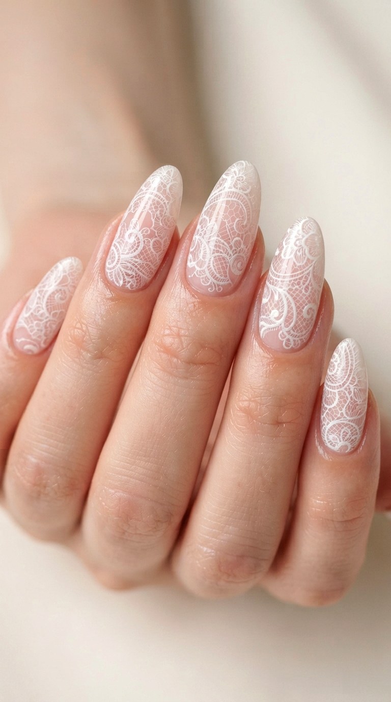 Blush Pink Full Lace Overlay - 22 lace nail art ideas