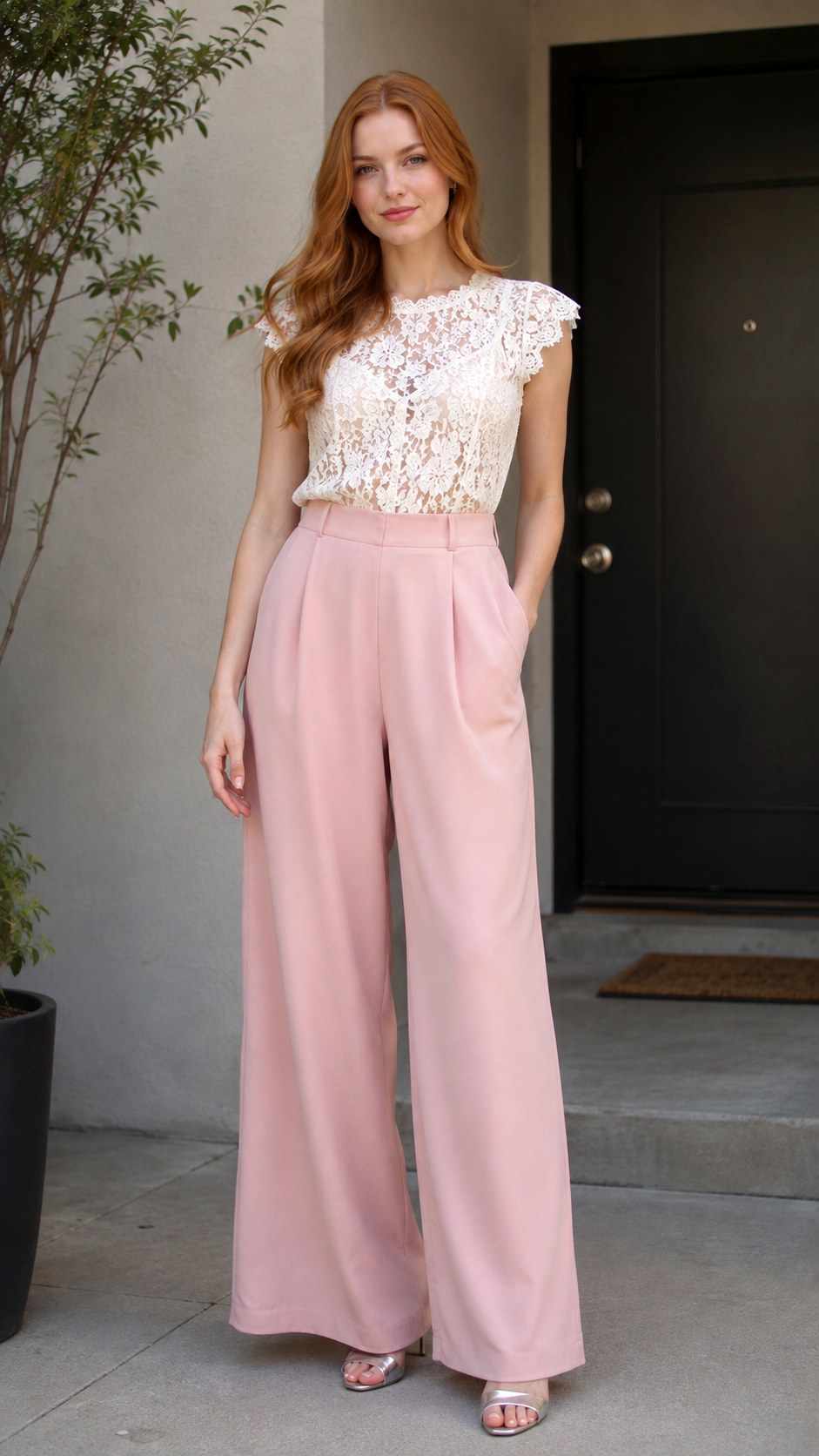 Blush Pink Palazzo Homecoming Pant Outfit - 22 homecoming pant outfit ideas