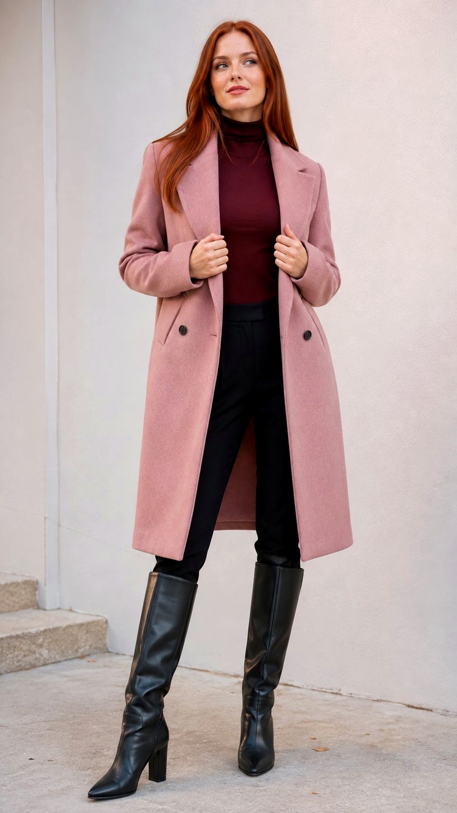 Blush Pink and Burgundy Winter Outfit - 23 pink color combination outfit ideas