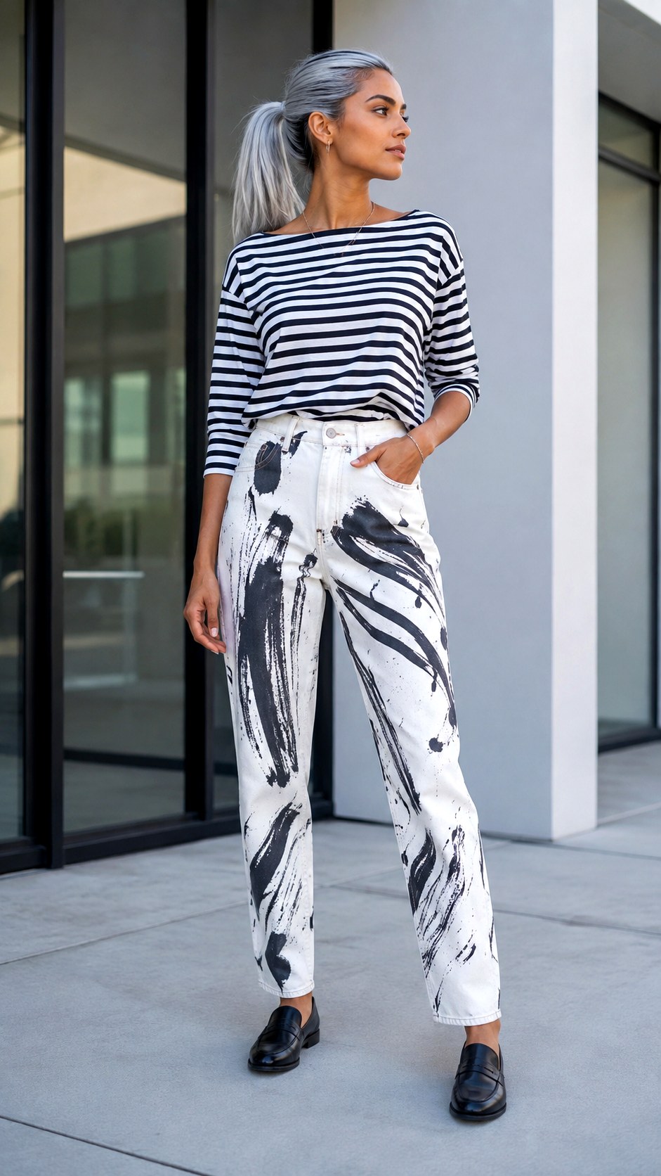 Boat Neck Painted Denim Jeans Outfit - 23 senior painted jean outfit ideas