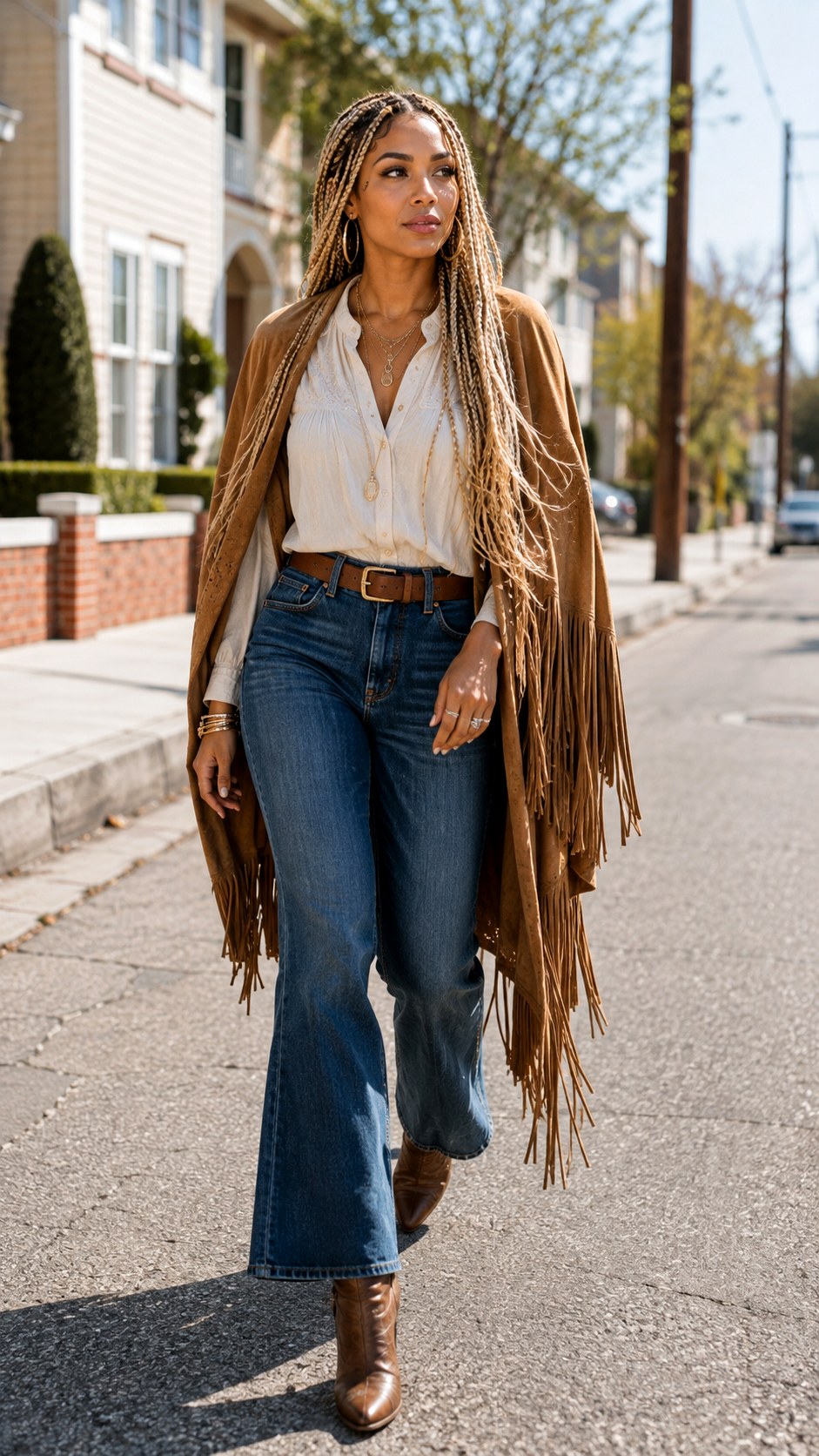 Boho Fringe Suede Cape Outfit Ideas - 24 pleated trouser outfit ideas