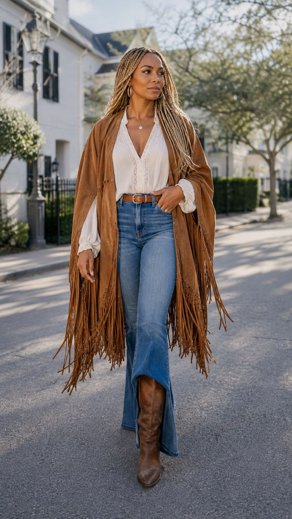Boho Fringe Suede Cape Outfit Ideas - 24 cape outfit ideas
