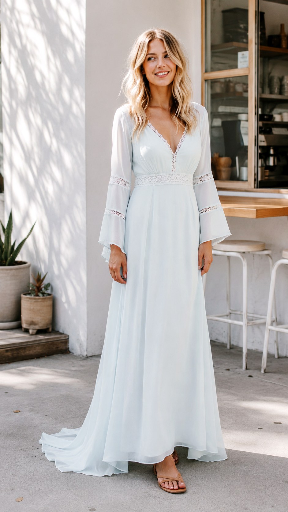 Boho Ice Blue Crepe Wedding Dress - 20 ice blue wedding dress outfit ideas
