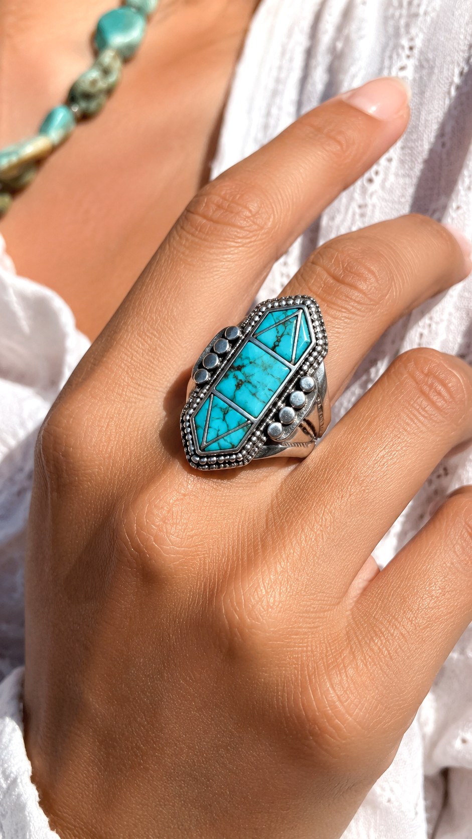 Boho Silver Turquoise Inlay Rings - 20 silver jewelry aesthetic ideas
