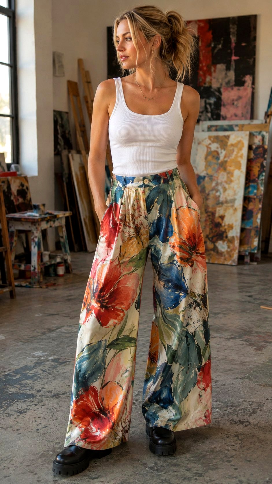 Bold Abstract Floral Palazzo Statement Pants - 20 floral palazzo ideas