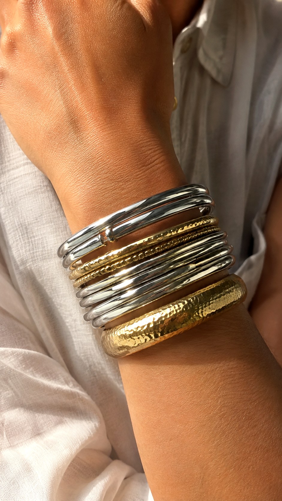 Bold Gold Silver Bangle Stack - 24 gold and silver jewelery ideas