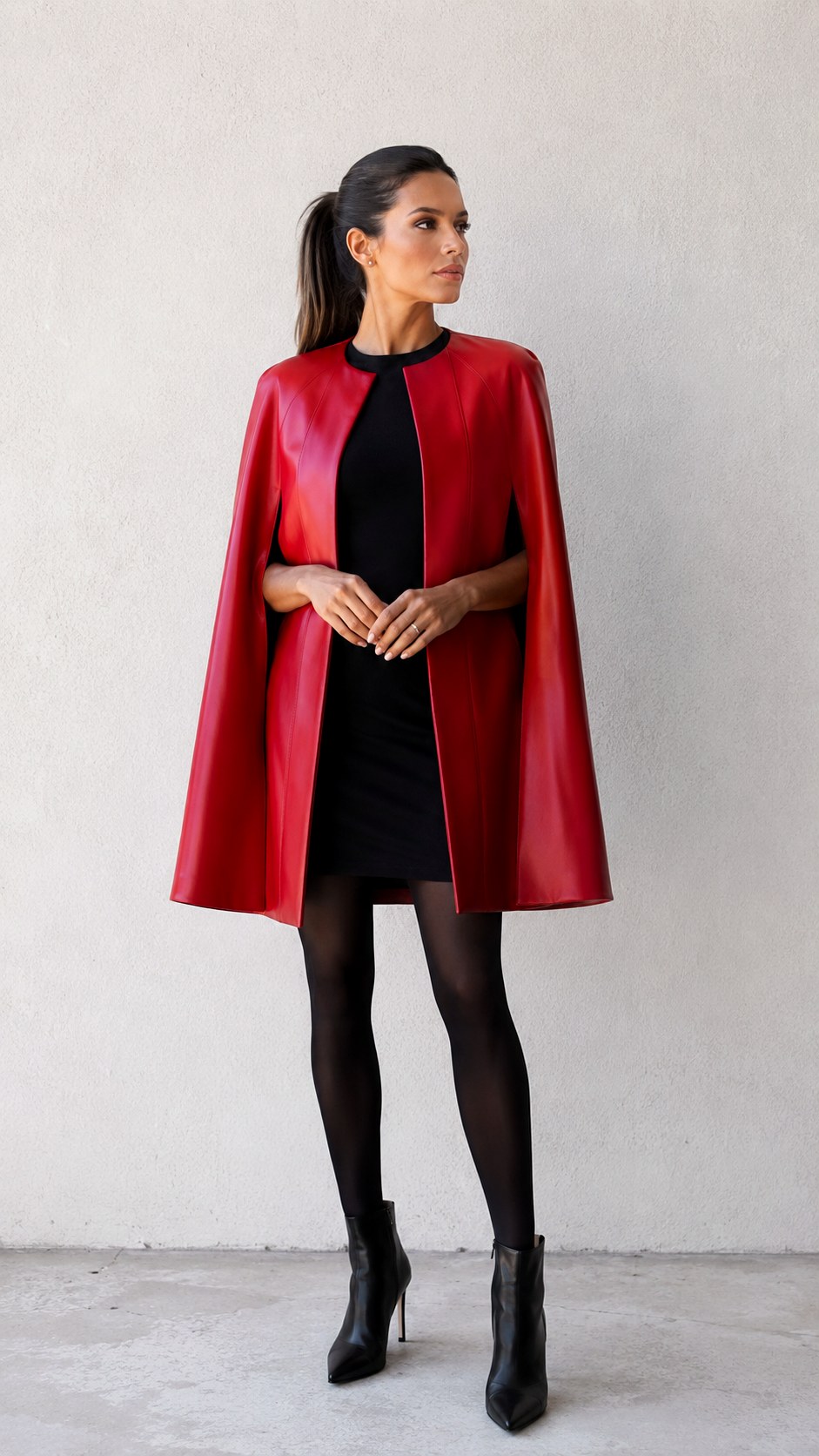 Bold Red Leather Cape Outfit Ideas - 24 pleated trouser outfit ideas