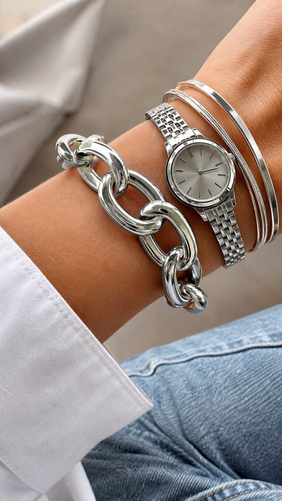 Bold Silver Chain Link Bracelets - 20 silver jewelry aesthetic ideas