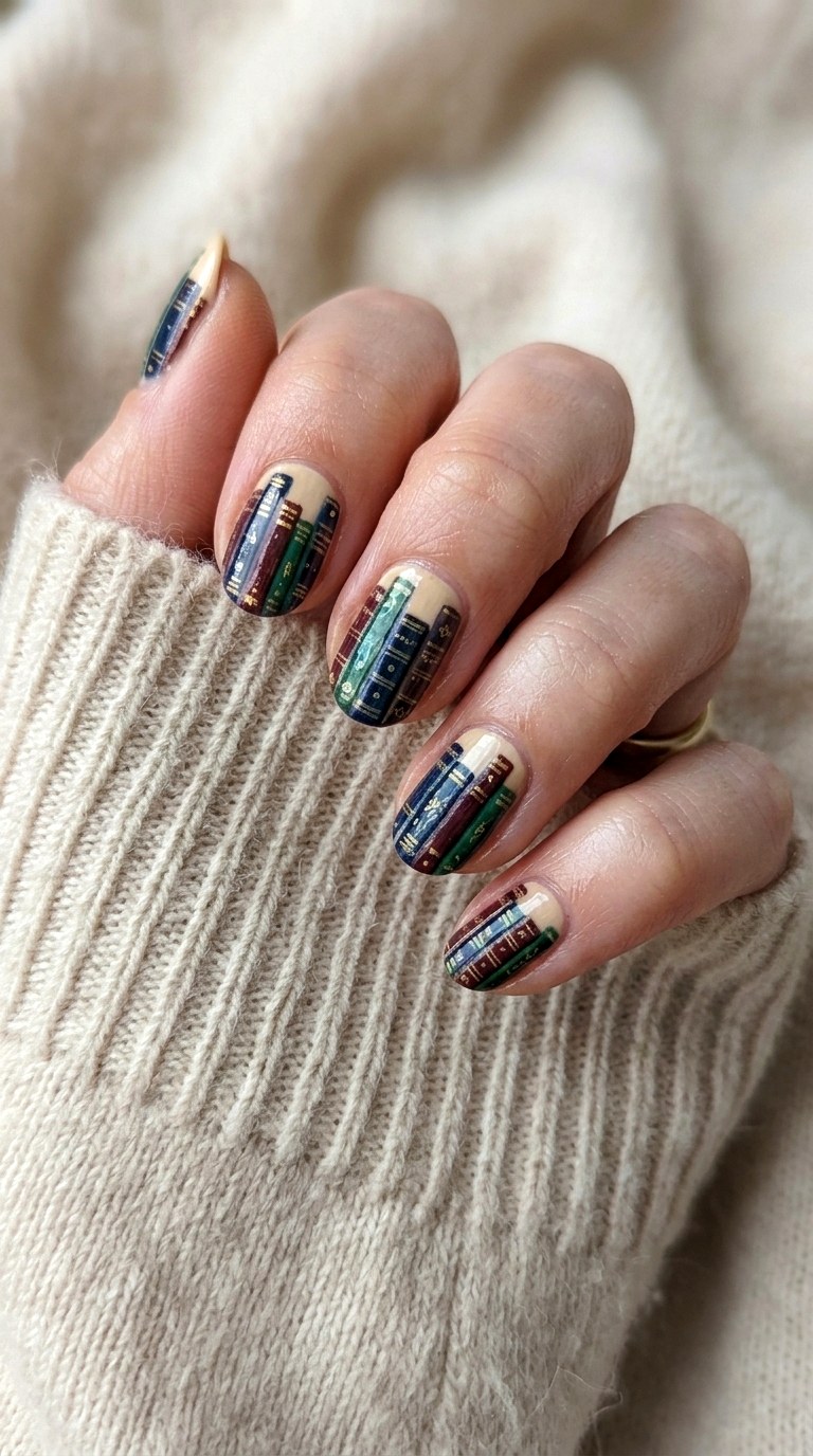 Bookshelf Spines Stripe Nails - 20 cute school nail art ideas