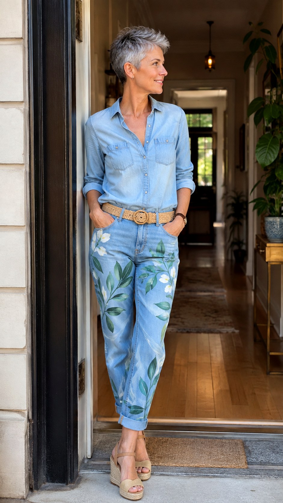 Botanical Leaf Painted Jean Outfit - 23 painted jean outfit ideas