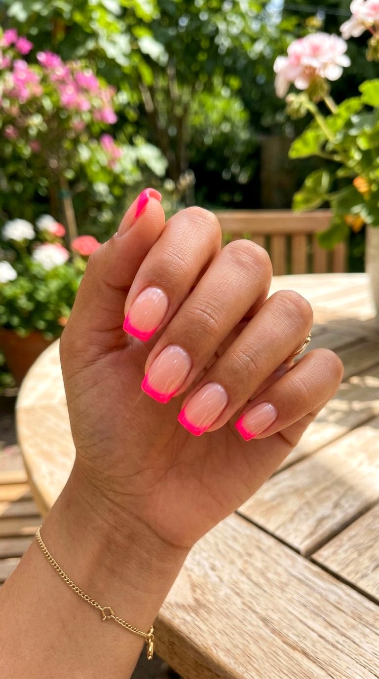 Bright Neon French Tip Designs - 20 Summer Short Nail Designs