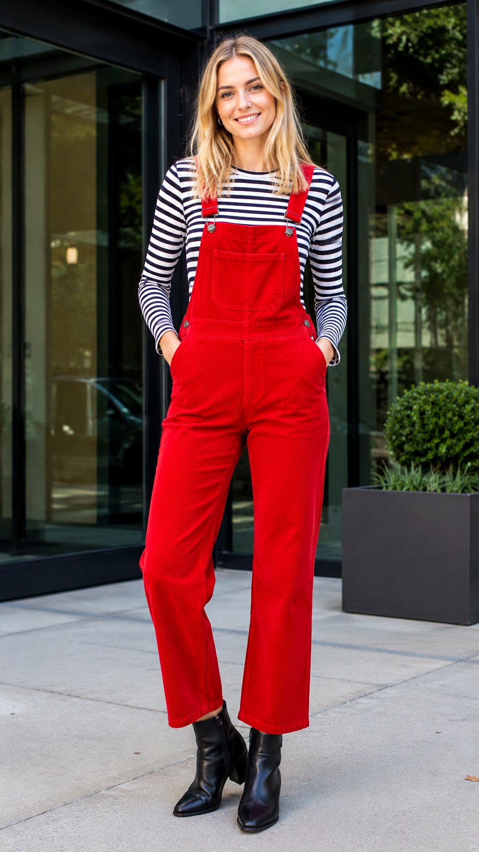 Bright Red Corduroy Homecoming Overall Outfit - 24 homecoming overall outfit ideas