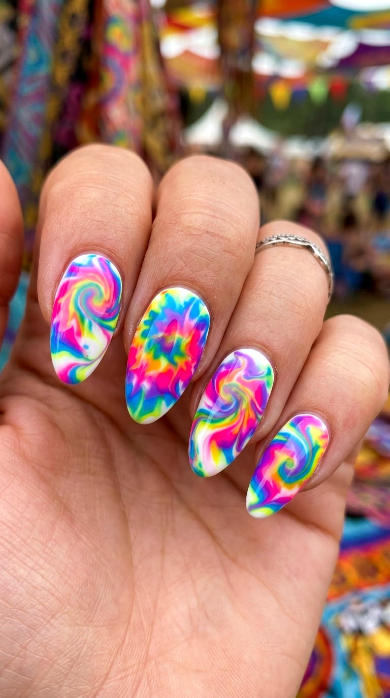 Bright Tie Dye Swirls - 22 Simple Summer Nail Designs