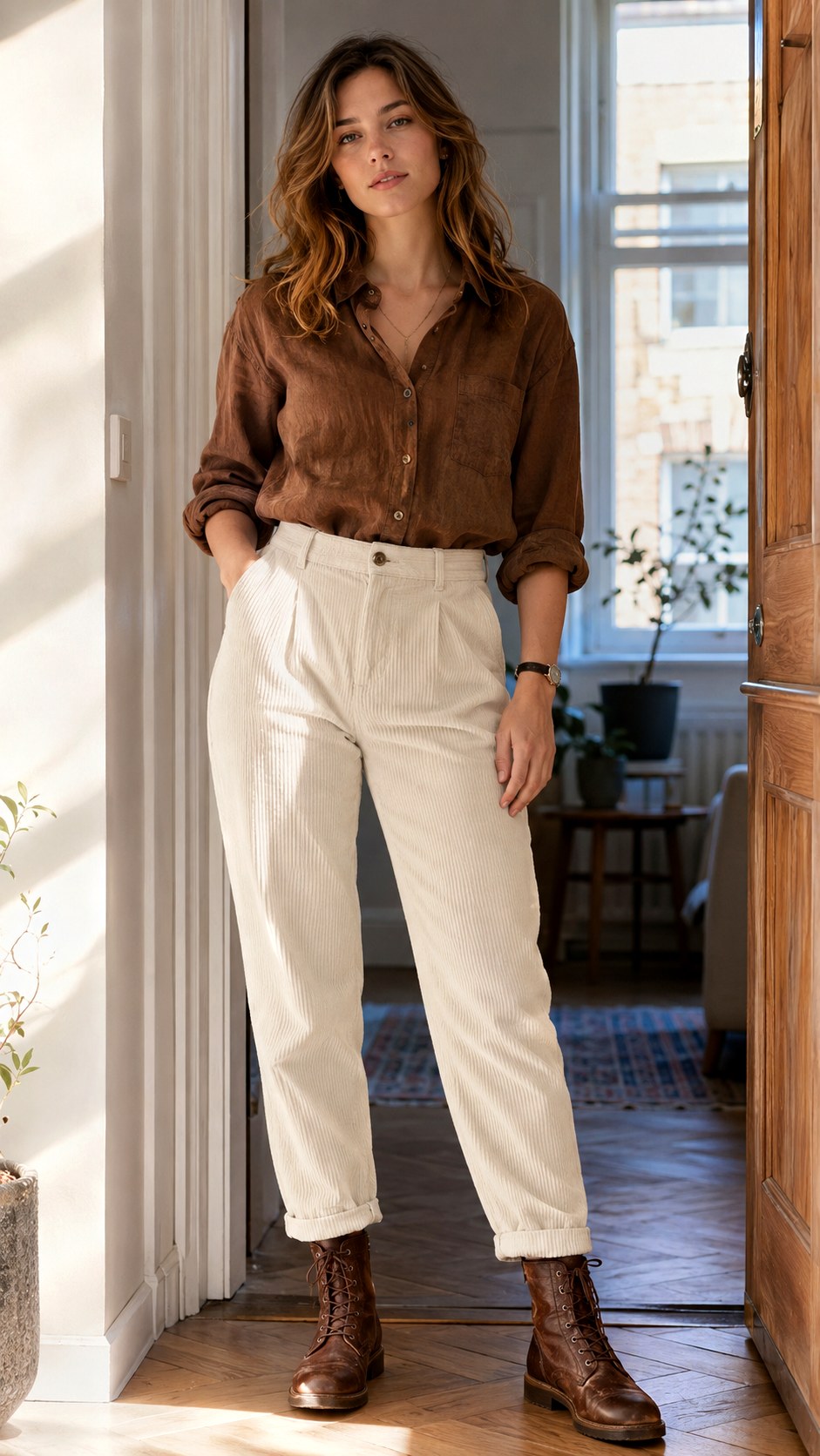 Brown Linen Shirt With Corduroy Pants - 23 brown linen shirt outfit ideas
