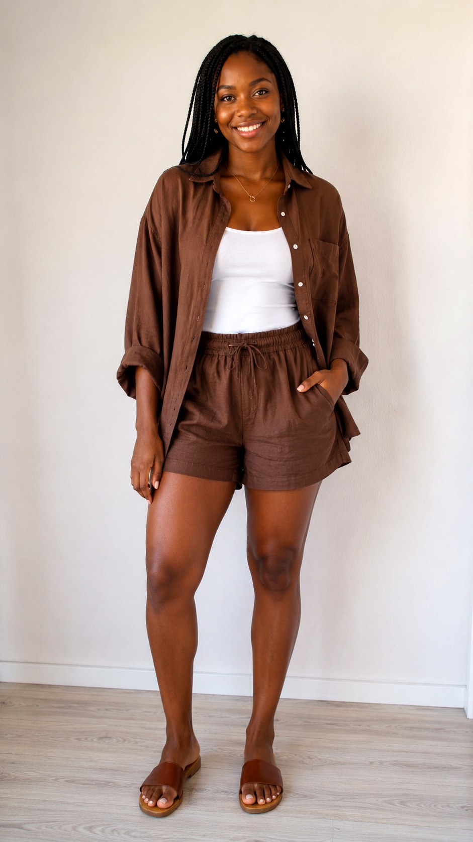 Brown Linen Shirt and Matching Set - 23 brown linen shirt outfit ideas